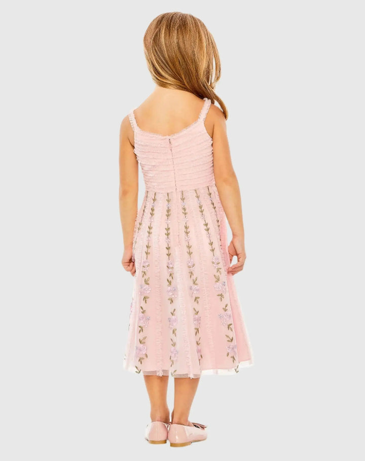 Mac Duggal 8067 Girls Ruffle Floral Embroidered Detail Midi Dress