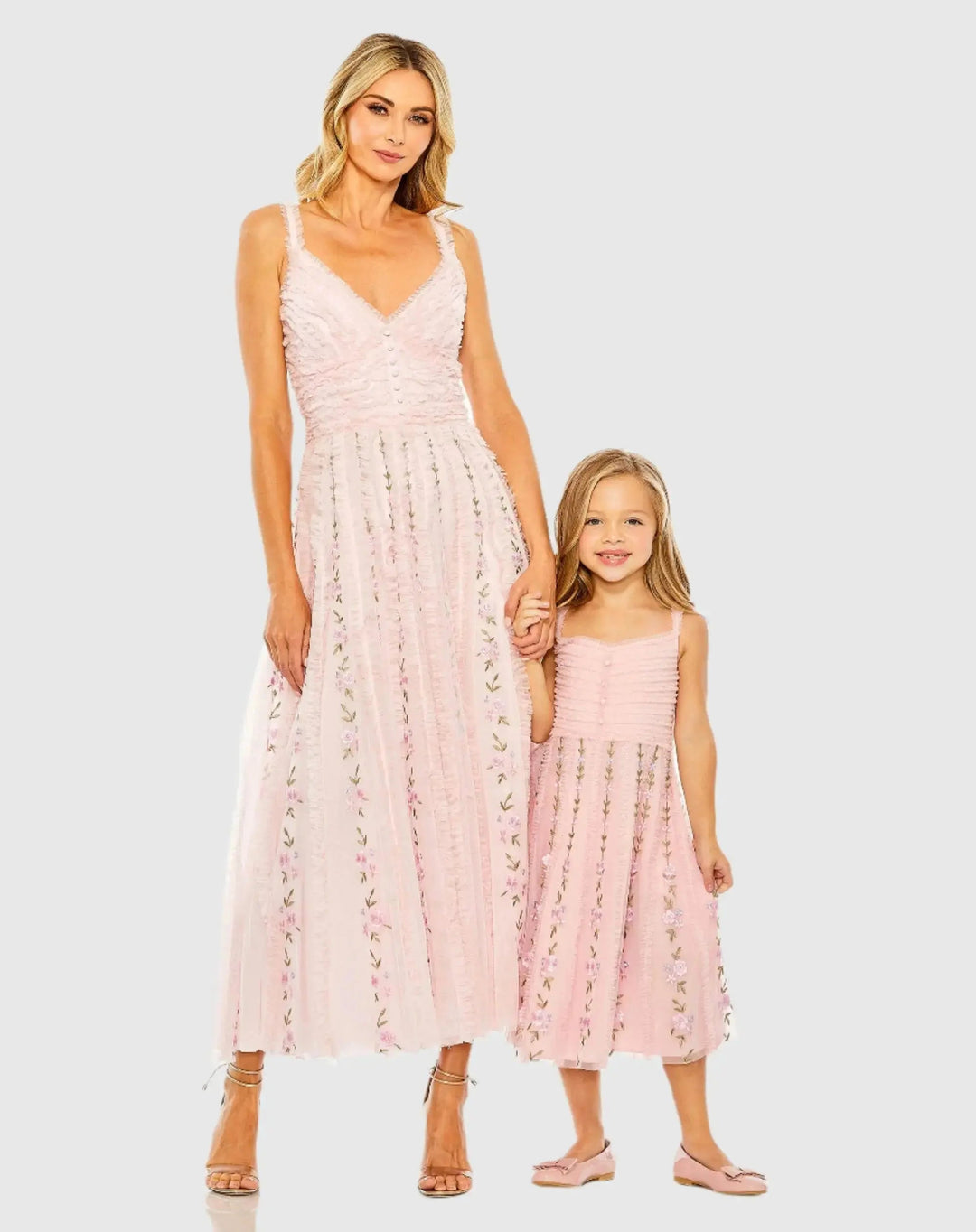 Mac Duggal 8067 Girls Ruffle Floral Embroidered Detail Midi Dress