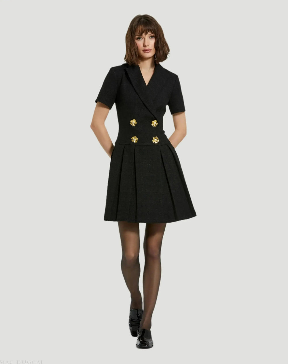 Mac Duggal 81038 Tweed Short Sleeve Blazer Mini Dress