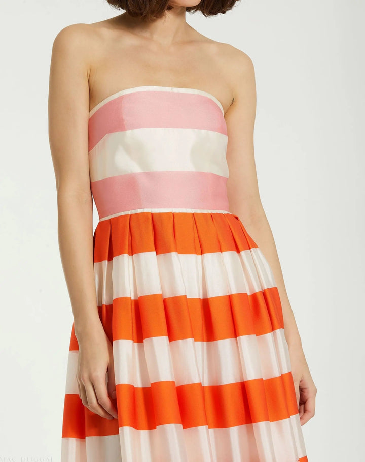 Mac Duggal 81053 Striped Organza Strapless Ruffle Maxi Dress