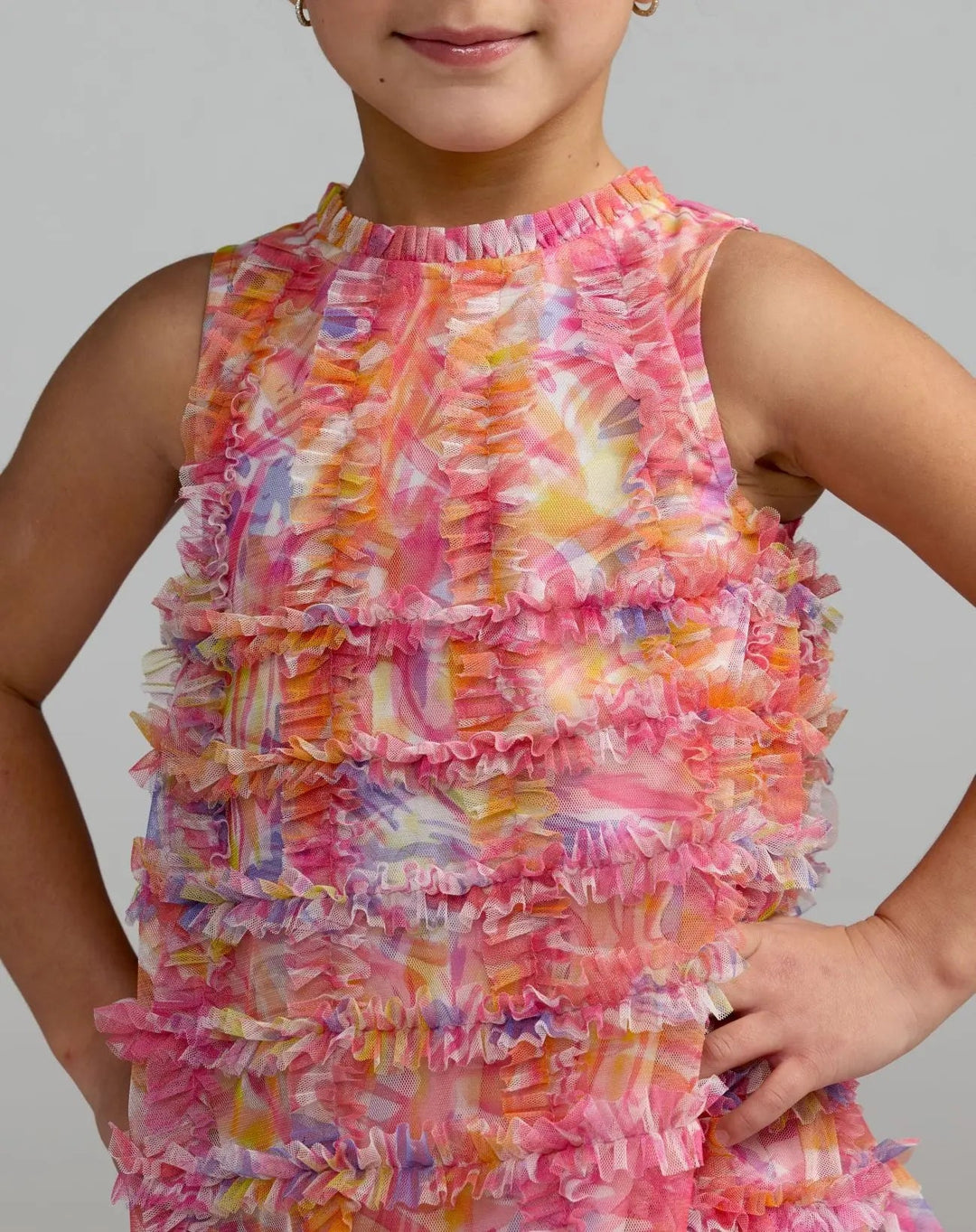 Mac Duggal 8153 Girls Floral High Neck Sleeveless Ruffled Dress