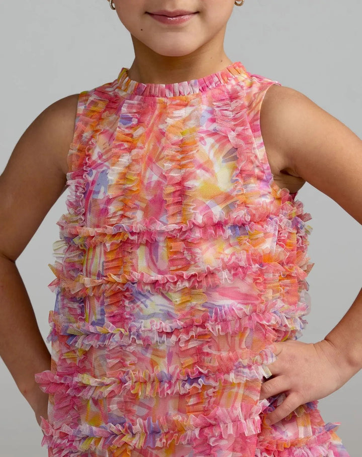 Mac Duggal 8153 Girls Floral High Neck Sleeveless Ruffled Dress