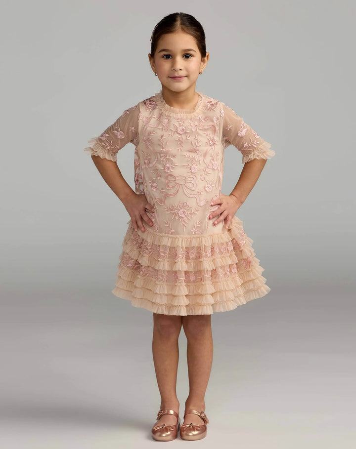 Mac Duggal 8182 Girls Micro Ruffle Embroidered Mini Dress