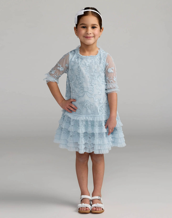 Mac Duggal 8182 Girls Micro Ruffle Embroidered Mini Dress