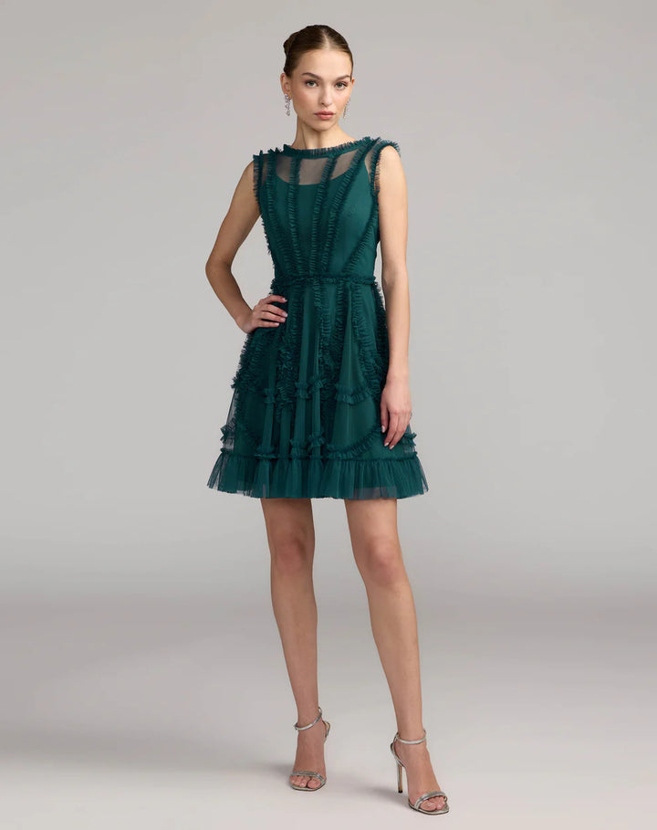 Mac Duggal 8289 Scoop Neck Sleeveless A-Line Ruffle Midi Dress