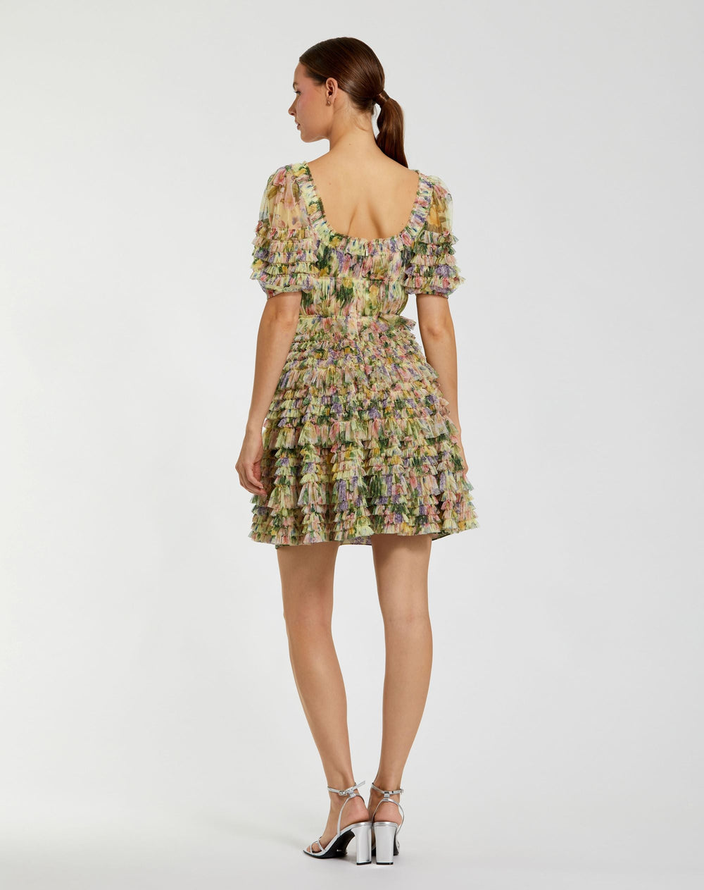 Multicolor Floral Puff Sleeve Ruffle Mini Dress - FOSTANI.com