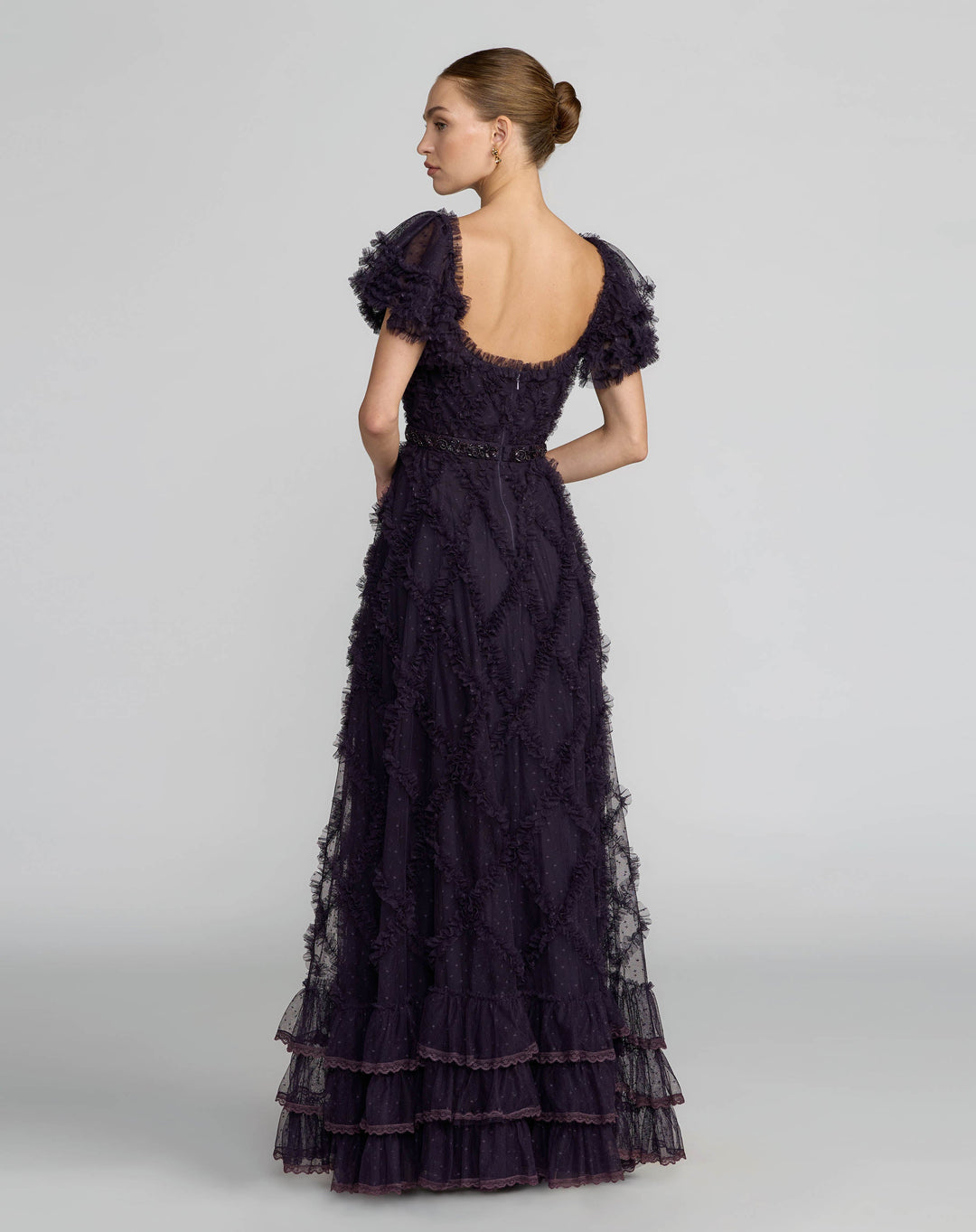 Mac Duggal 8391 Tiered Ruffle Puff Sleeve Gown