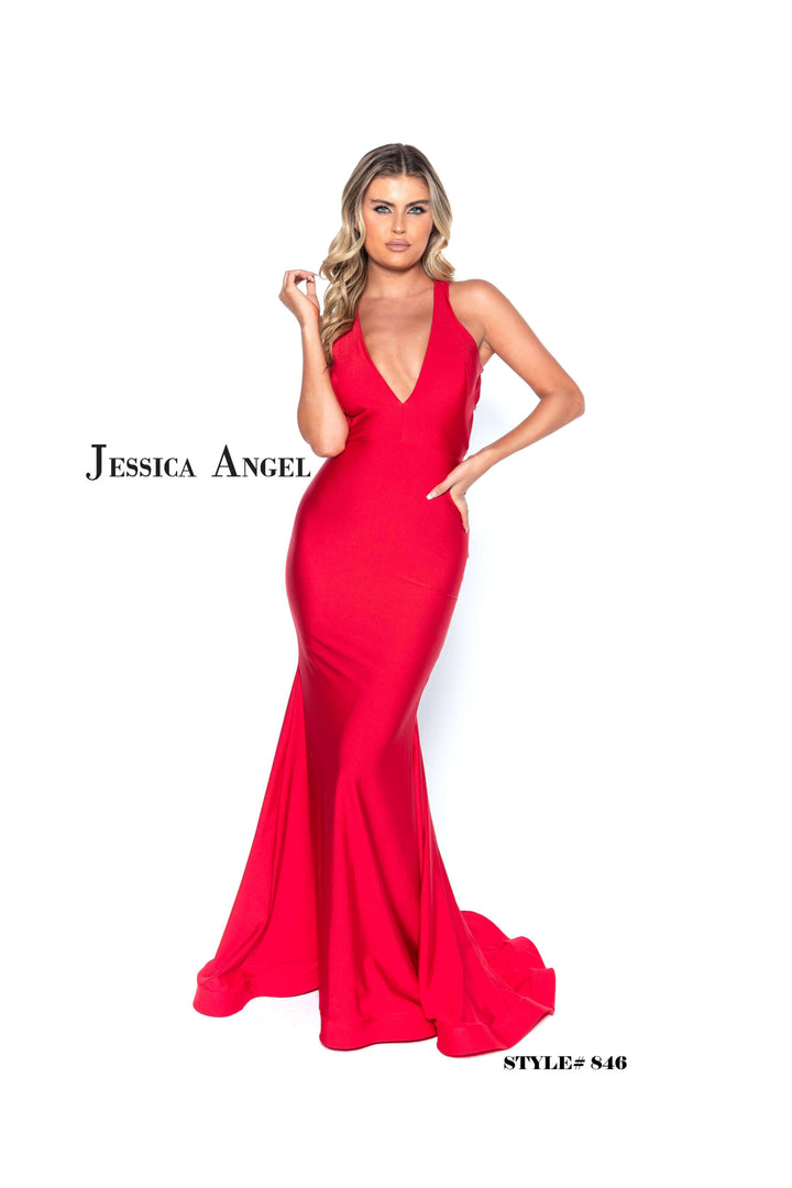 Jessica Angel 846 v-neck jersey mermaid gown front view