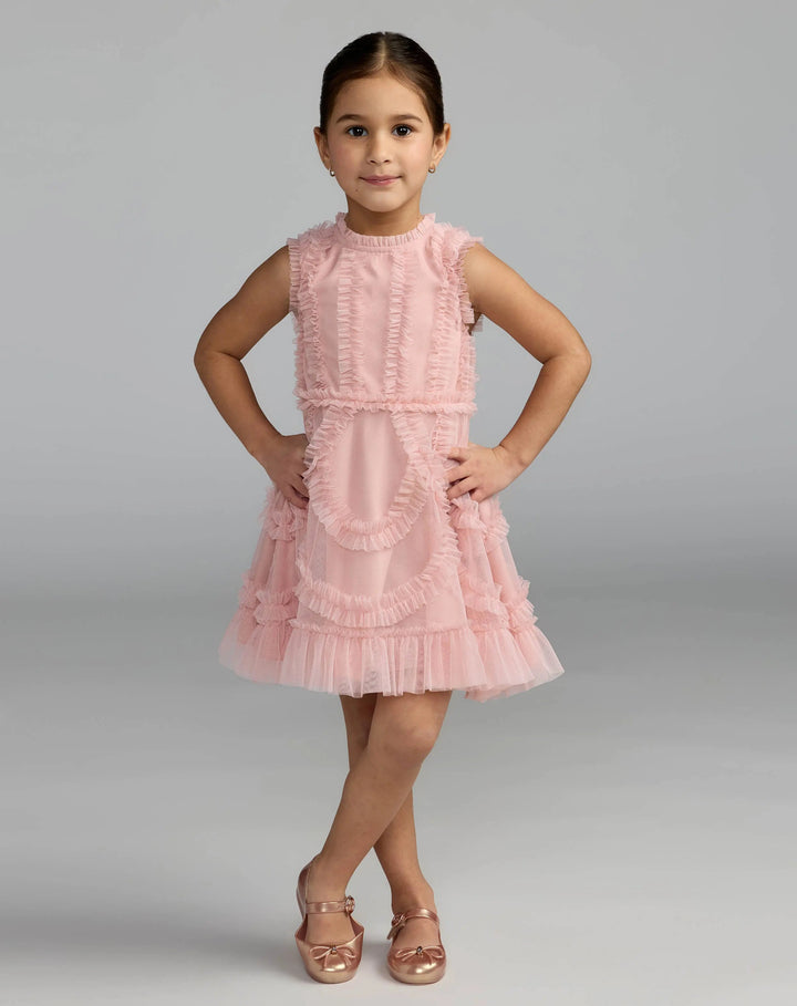 Mac Duggal 8482 Girls High Neck Sleeveless Micro Ruffle Mini Dress