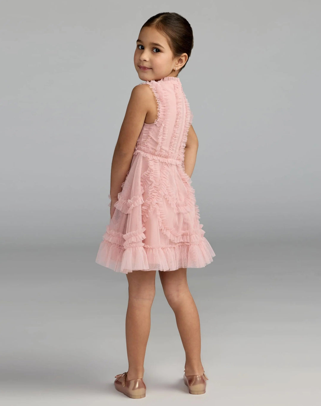 Mac Duggal 8482 Girls High Neck Sleeveless Micro Ruffle Mini Dress