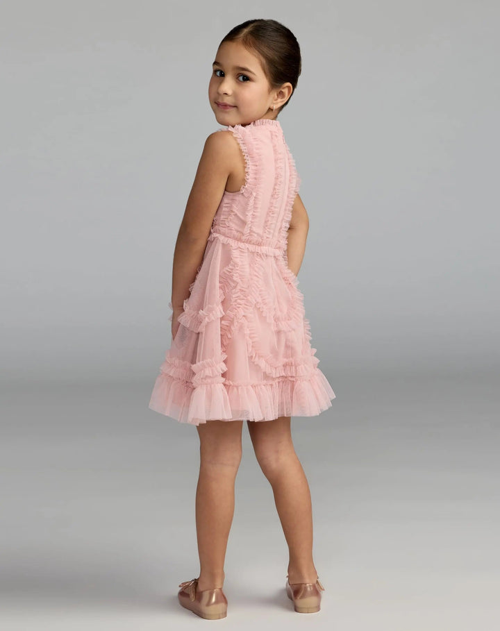 Mac Duggal 8482 Girls High Neck Sleeveless Micro Ruffle Mini Dress