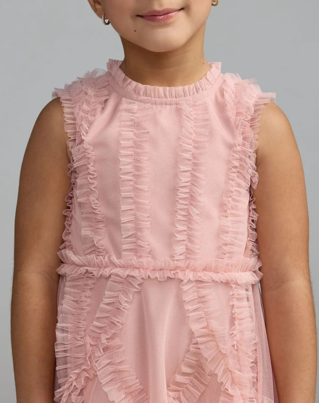 Mac Duggal 8482 Girls High Neck Sleeveless Micro Ruffle Mini Dress