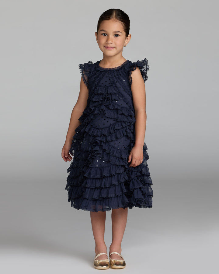 Mac Duggal 8486 Girls High Neck Cap Sleeve Micro Ruffle Dress