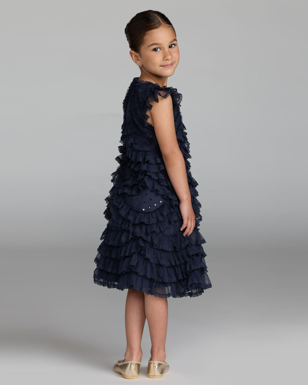 Mac Duggal 8486 Girls High Neck Cap Sleeve Micro Ruffle Dress