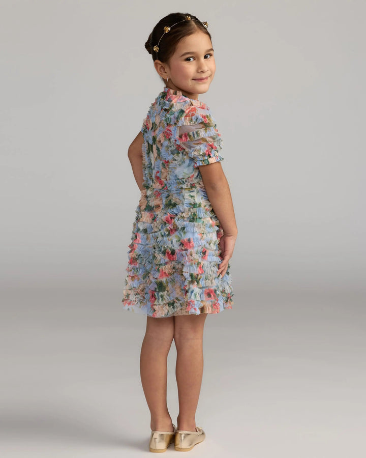 Mac Duggal 8495 Girls Floral Ruffle Puff Sleeve Dress