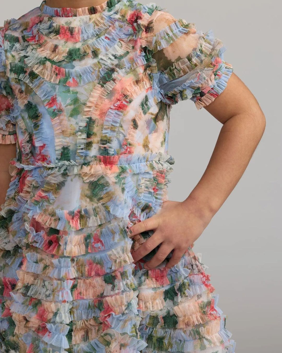 Mac Duggal 8495 Girls Floral Ruffle Puff Sleeve Dress