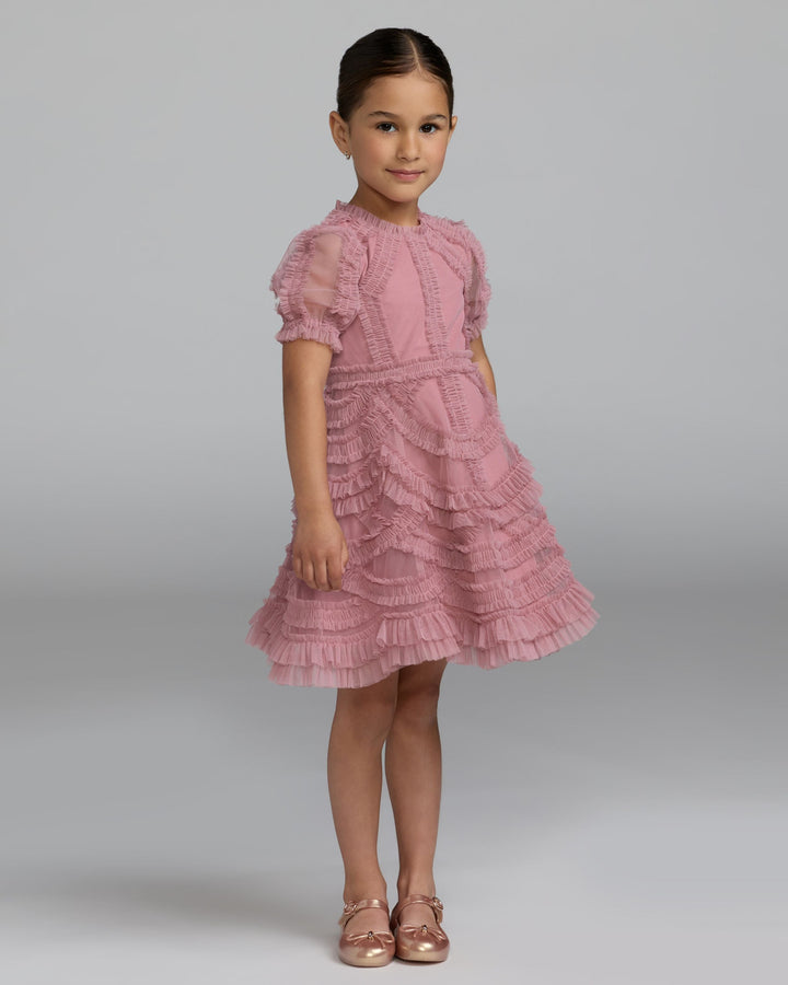 Mac Duggal 8503 Girls High Neck Puff Sleeve Ruffle Mini Dress