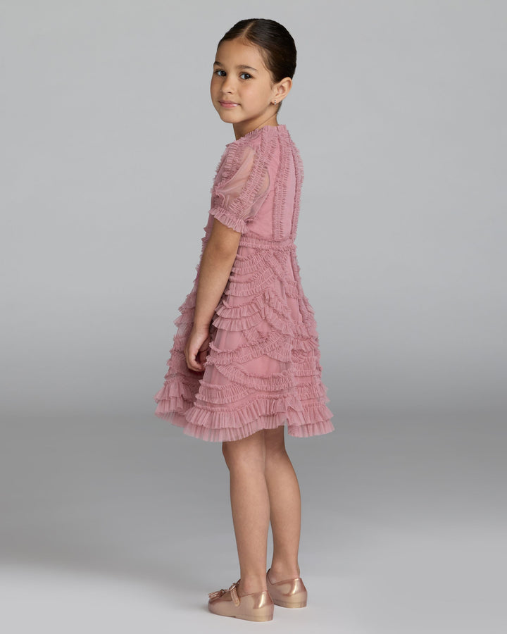 Mac Duggal 8503 Girls High Neck Puff Sleeve Ruffle Mini Dress