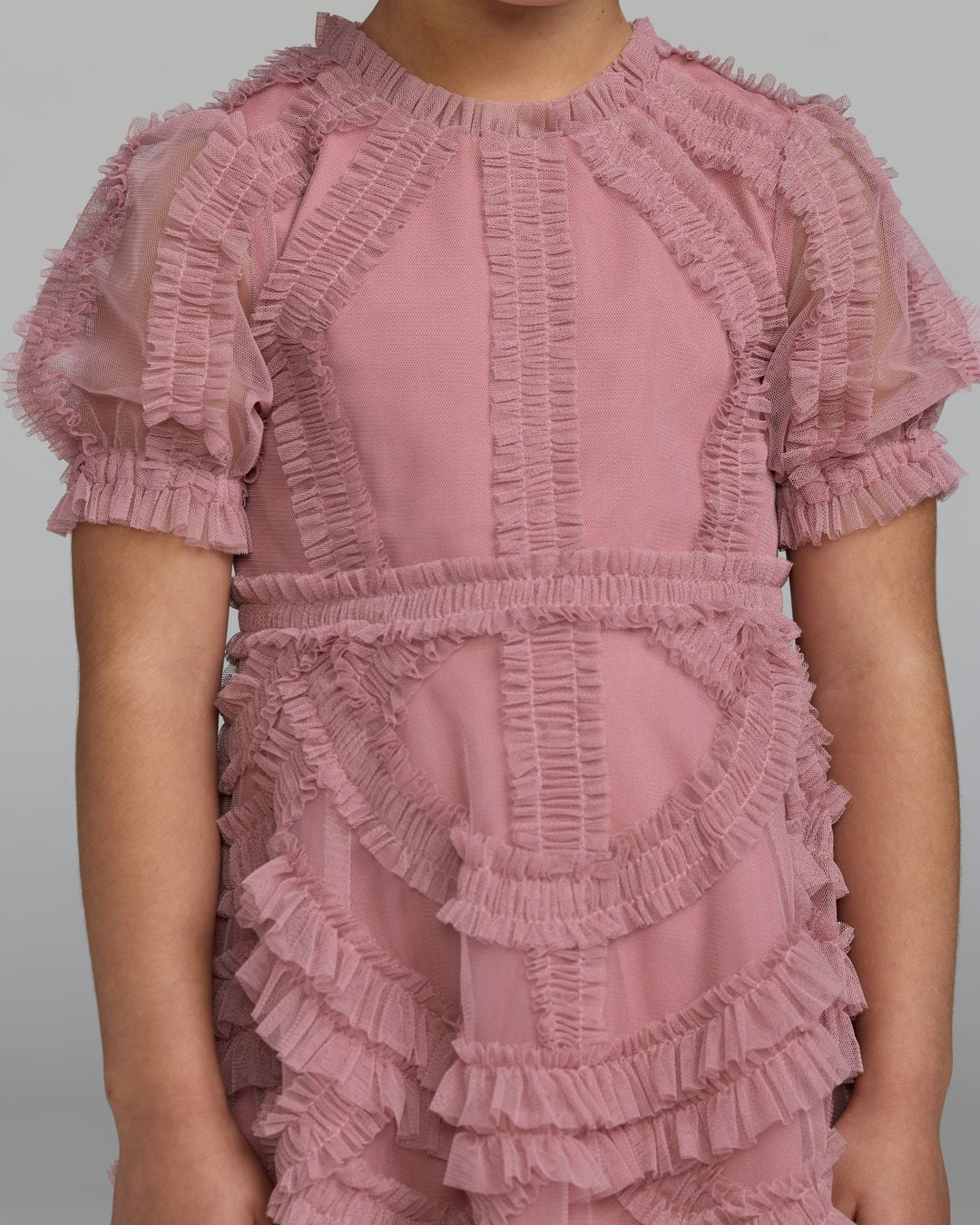 Mac Duggal 8503 Girls High Neck Puff Sleeve Ruffle Mini Dress