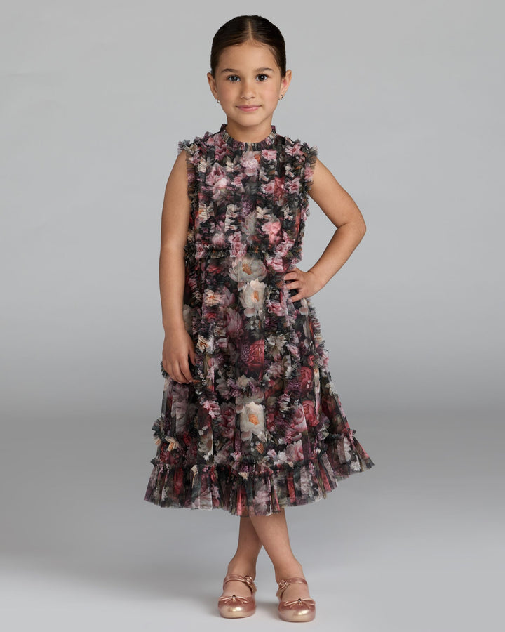 Mac Duggal 8504 Girls Floral High Neck Ruffle Dress