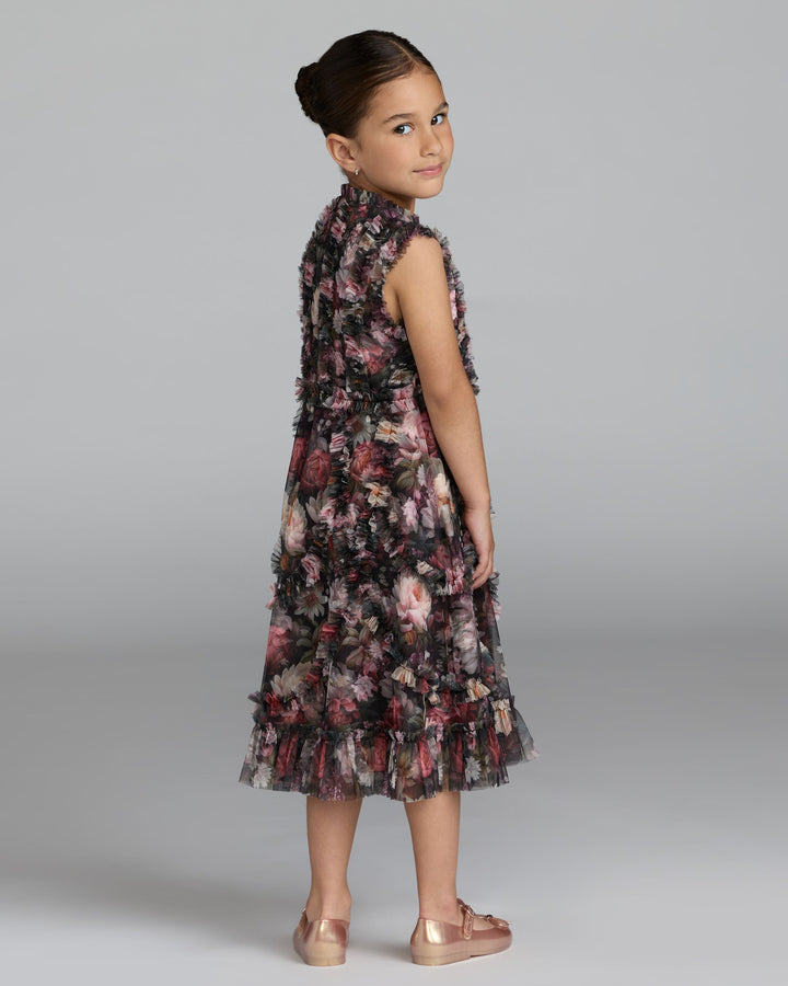 Mac Duggal 8504 Girls Floral High Neck Ruffle Dress