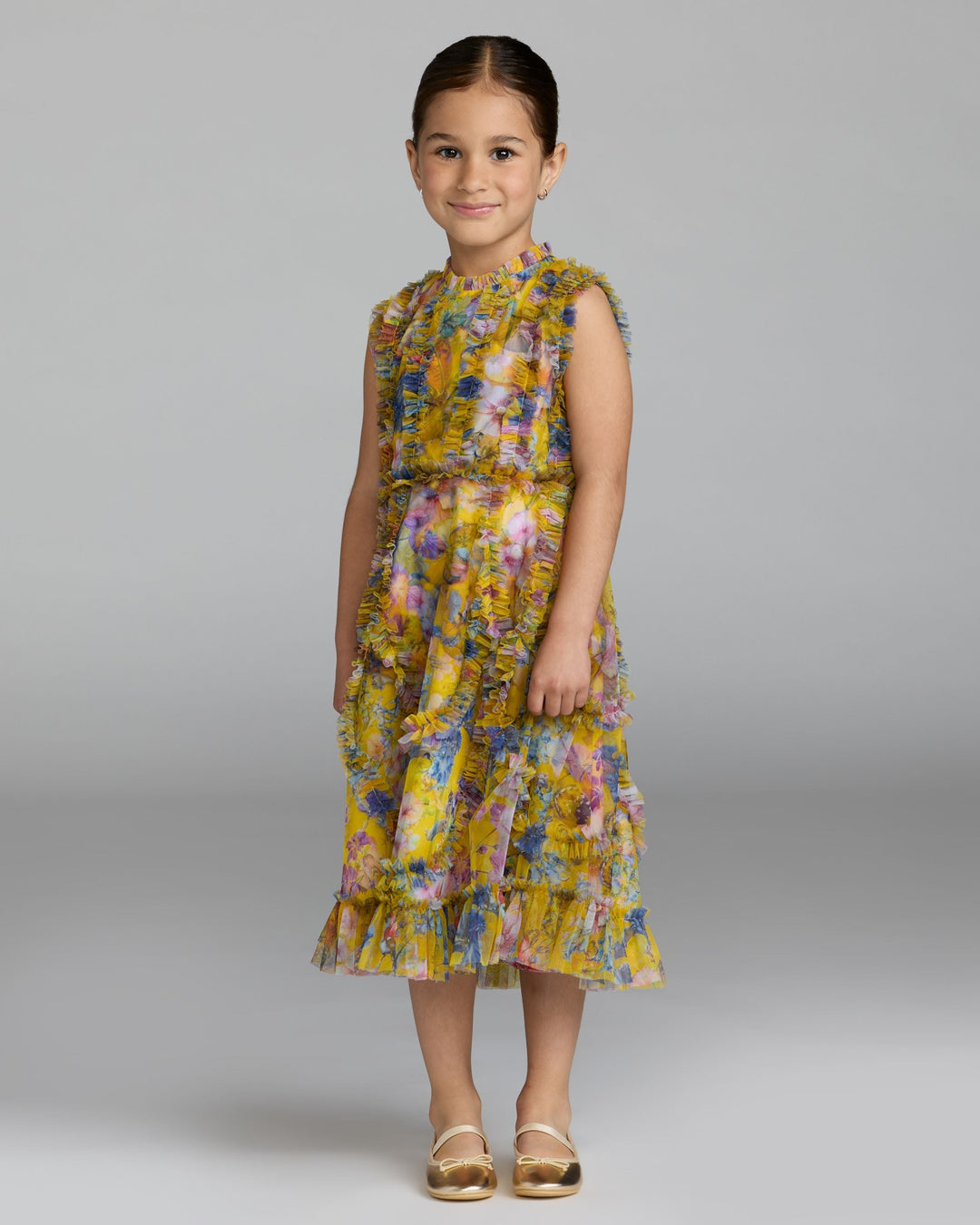 Mac Duggal 8504 Girls Floral High Neck Ruffle Dress