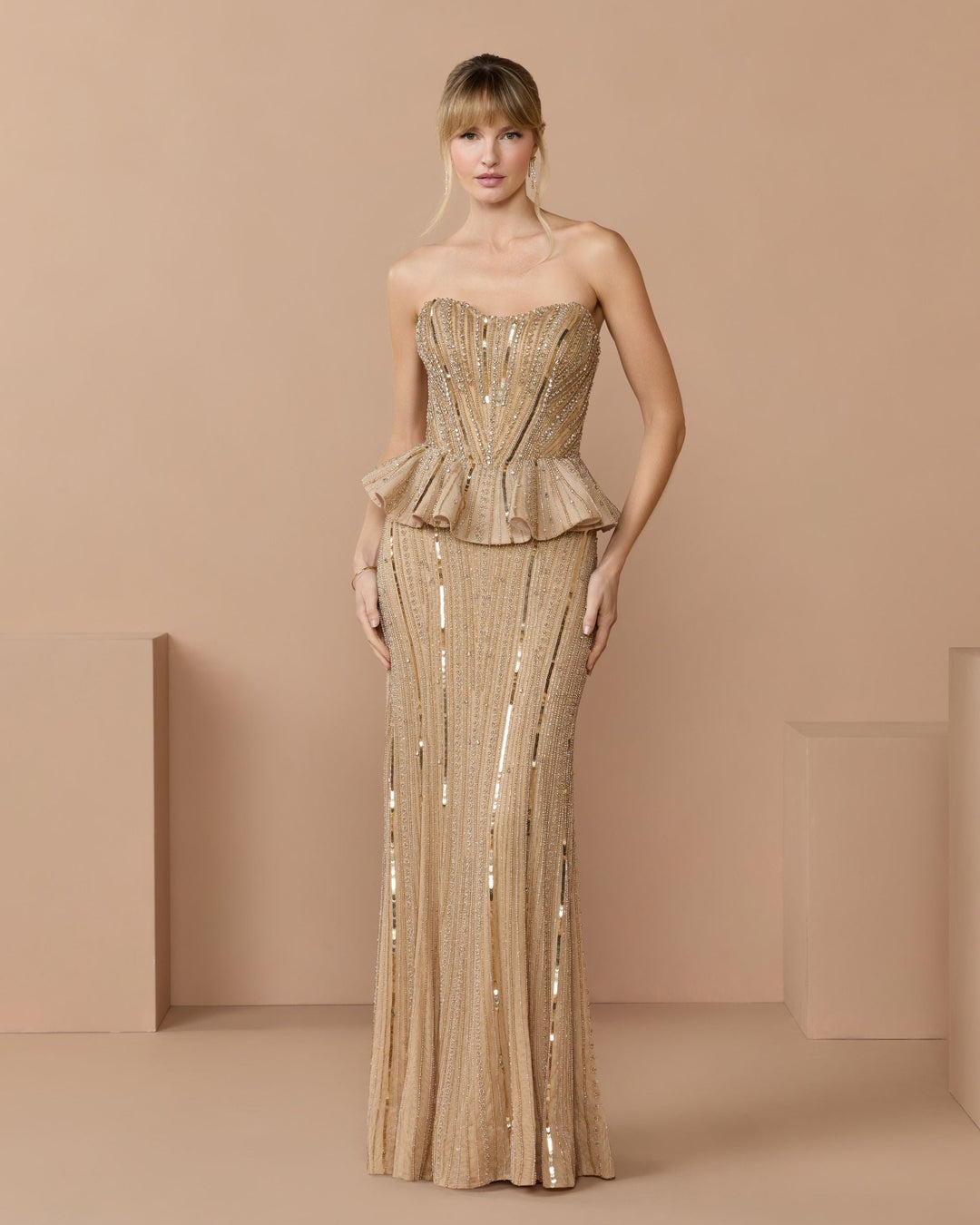 Mac Duggal 86018 Strapless Embellished Peplum Gown