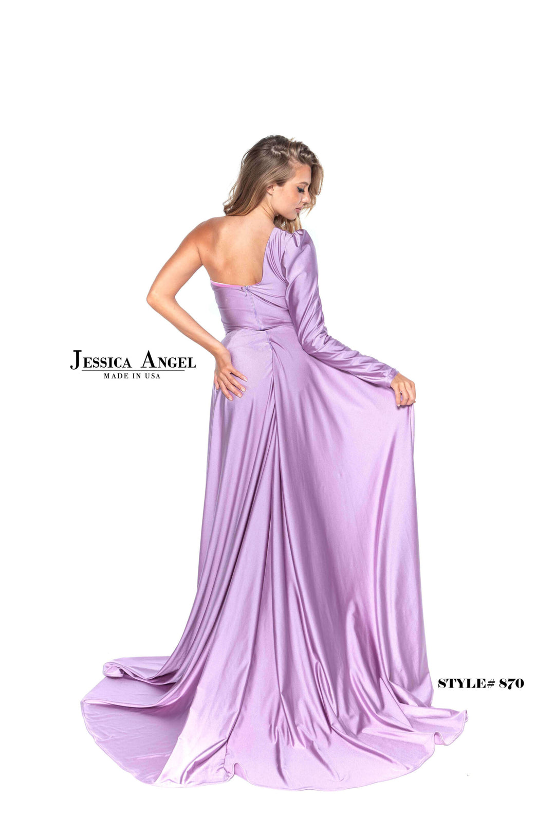 Jessica Angel 870 single sleeve gown with train back view 2