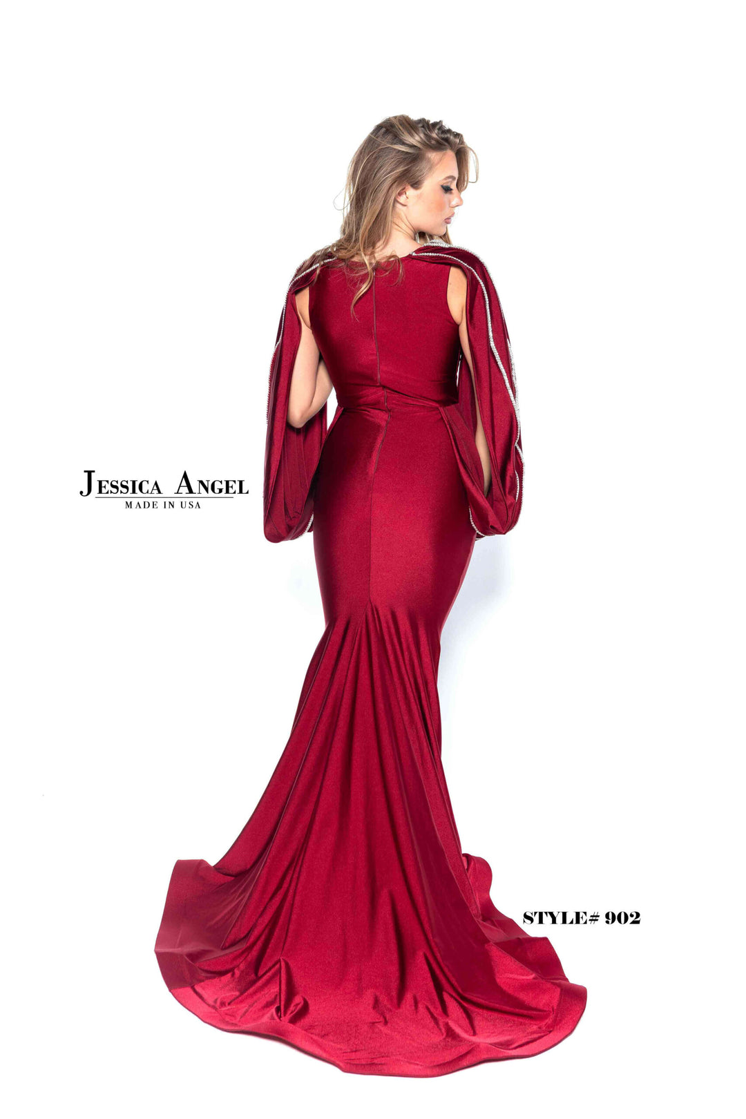 Jessica Angel 902 bishop sleeve mermaid gown back view 2