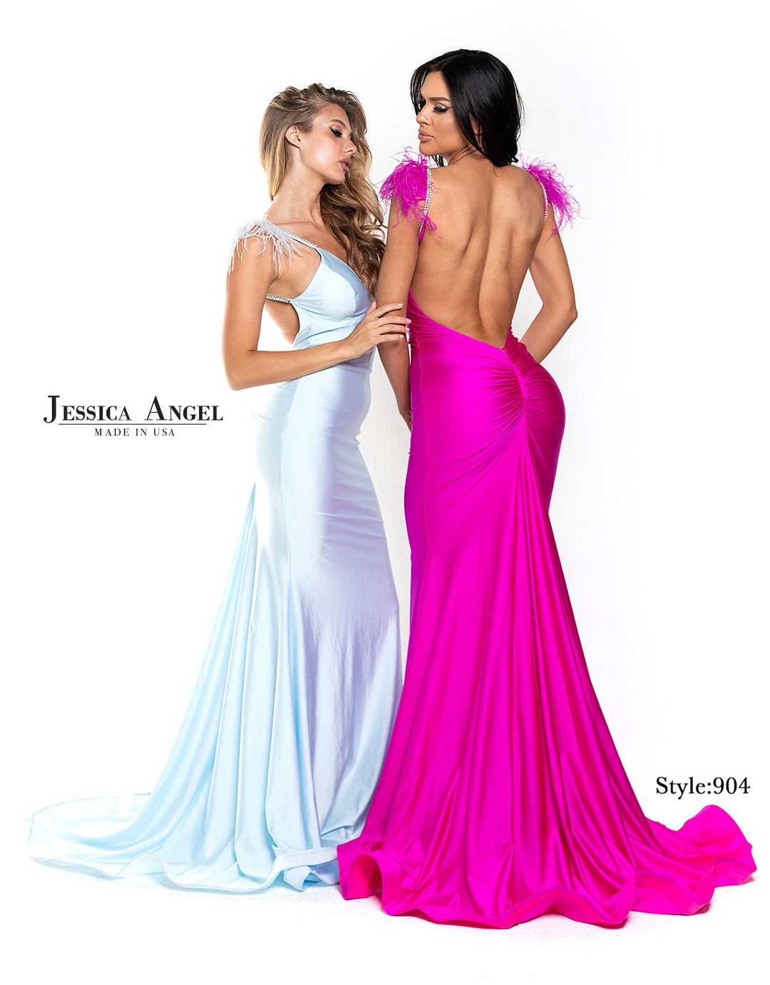 Jessica Angel 904 V-Neck Feather Shoulder Jersey Mermaid Gown view 6