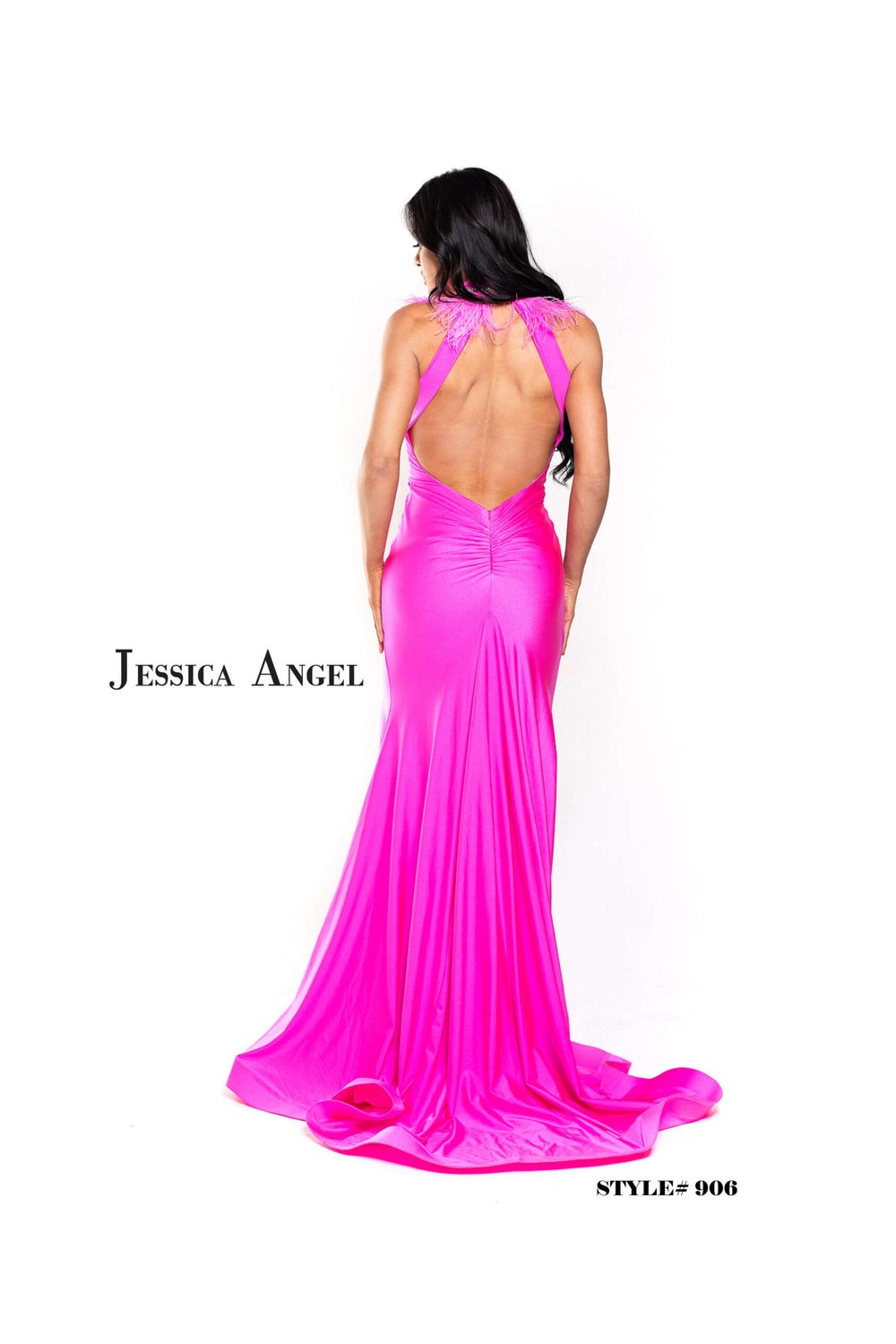 Jessica Angel 906 halter keyhole back jersey gown with slit back view