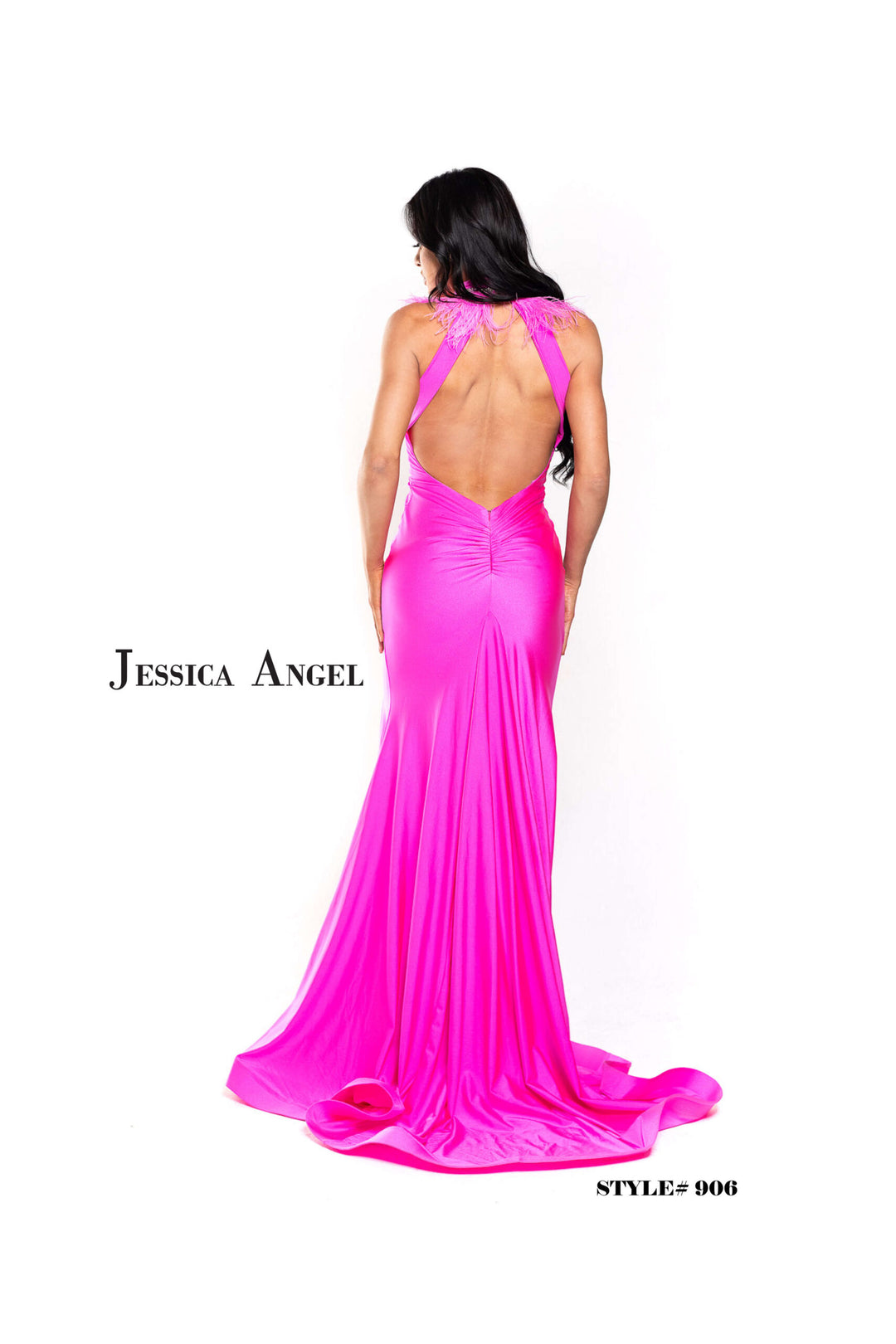 Jessica Angel 906 halter keyhole back jersey gown with slit back view