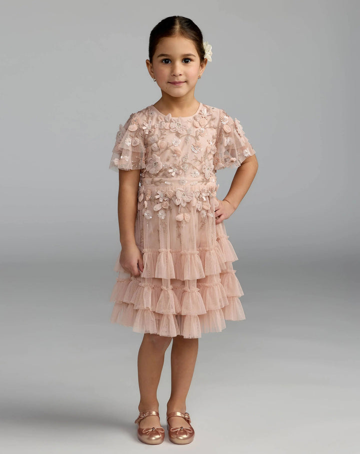 Mac Duggal 9295 Girls Embellished Flutter Sleeve Ruffle Dress