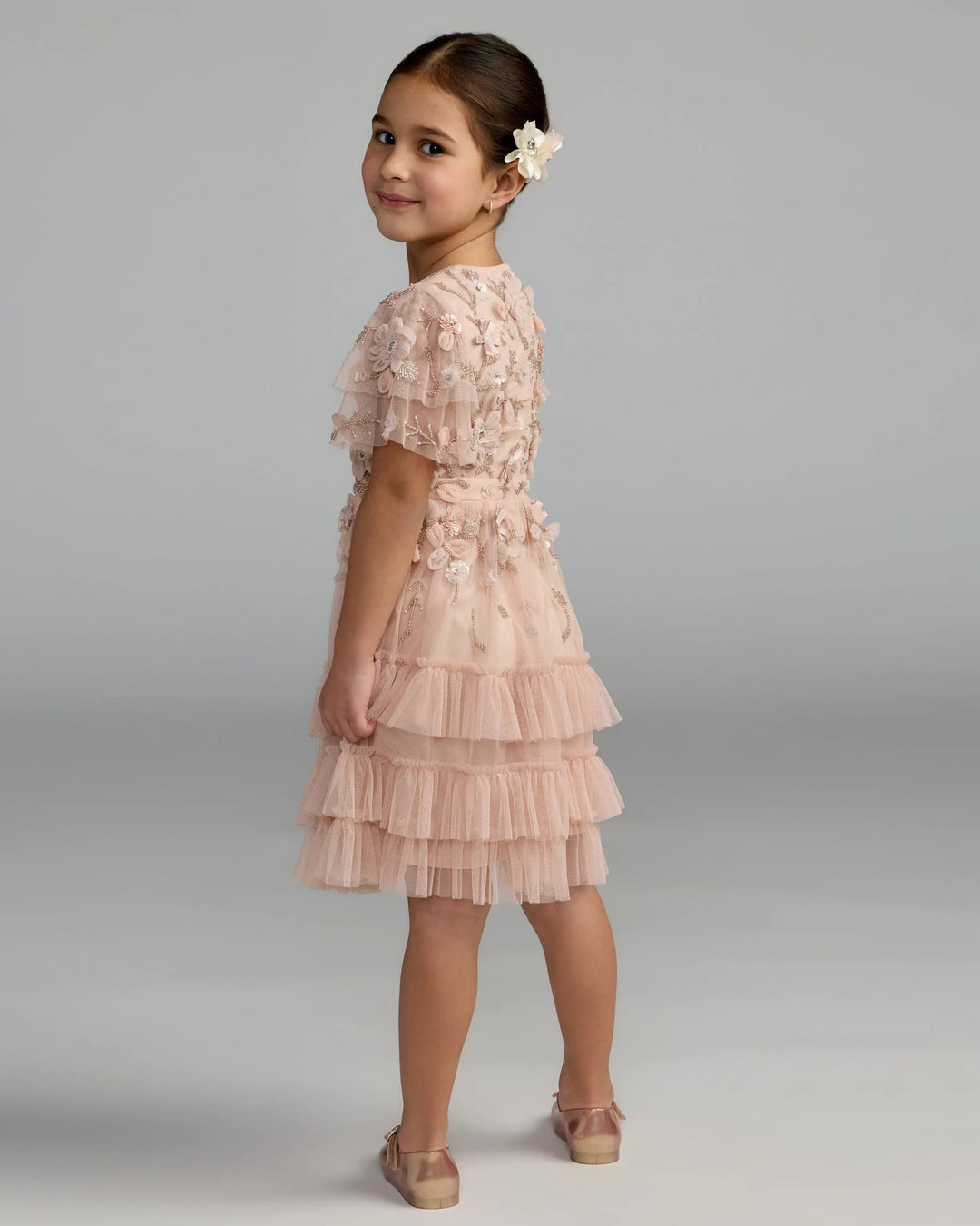 Mac Duggal 9295 Girls Embellished Flutter Sleeve Ruffle Dress