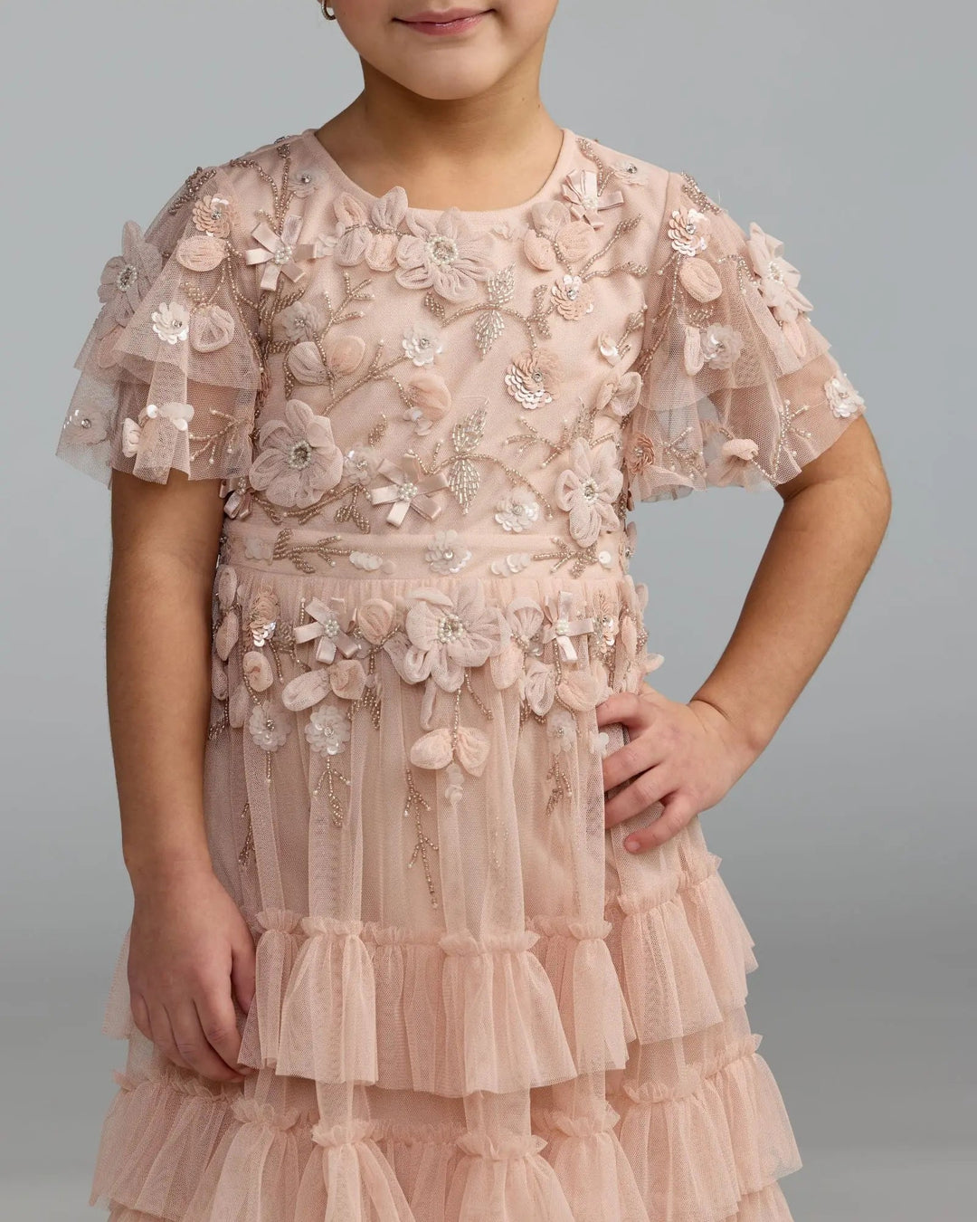 Mac Duggal 9295 Girls Embellished Flutter Sleeve Ruffle Dress