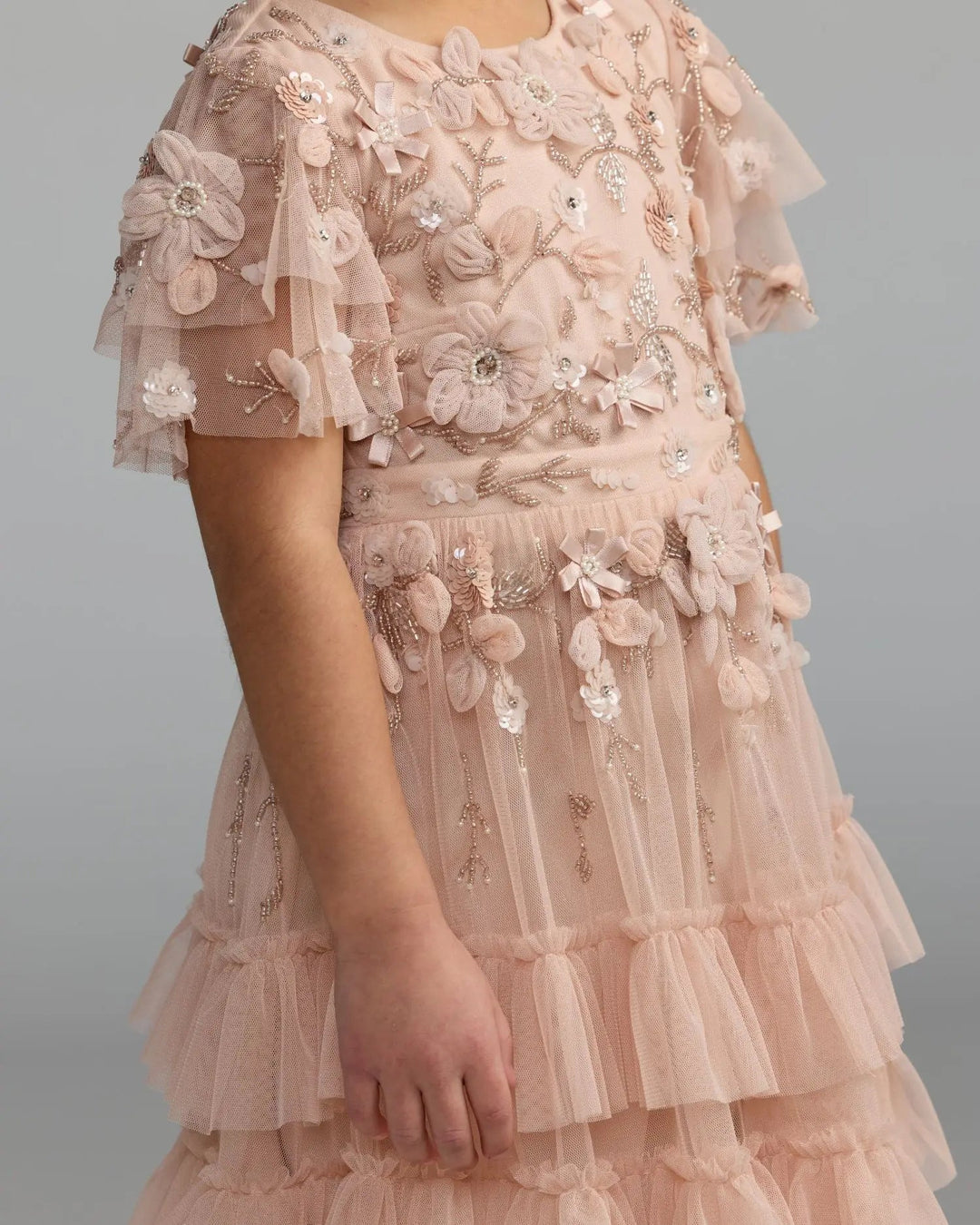 Mac Duggal 9295 Girls Embellished Flutter Sleeve Ruffle Dress