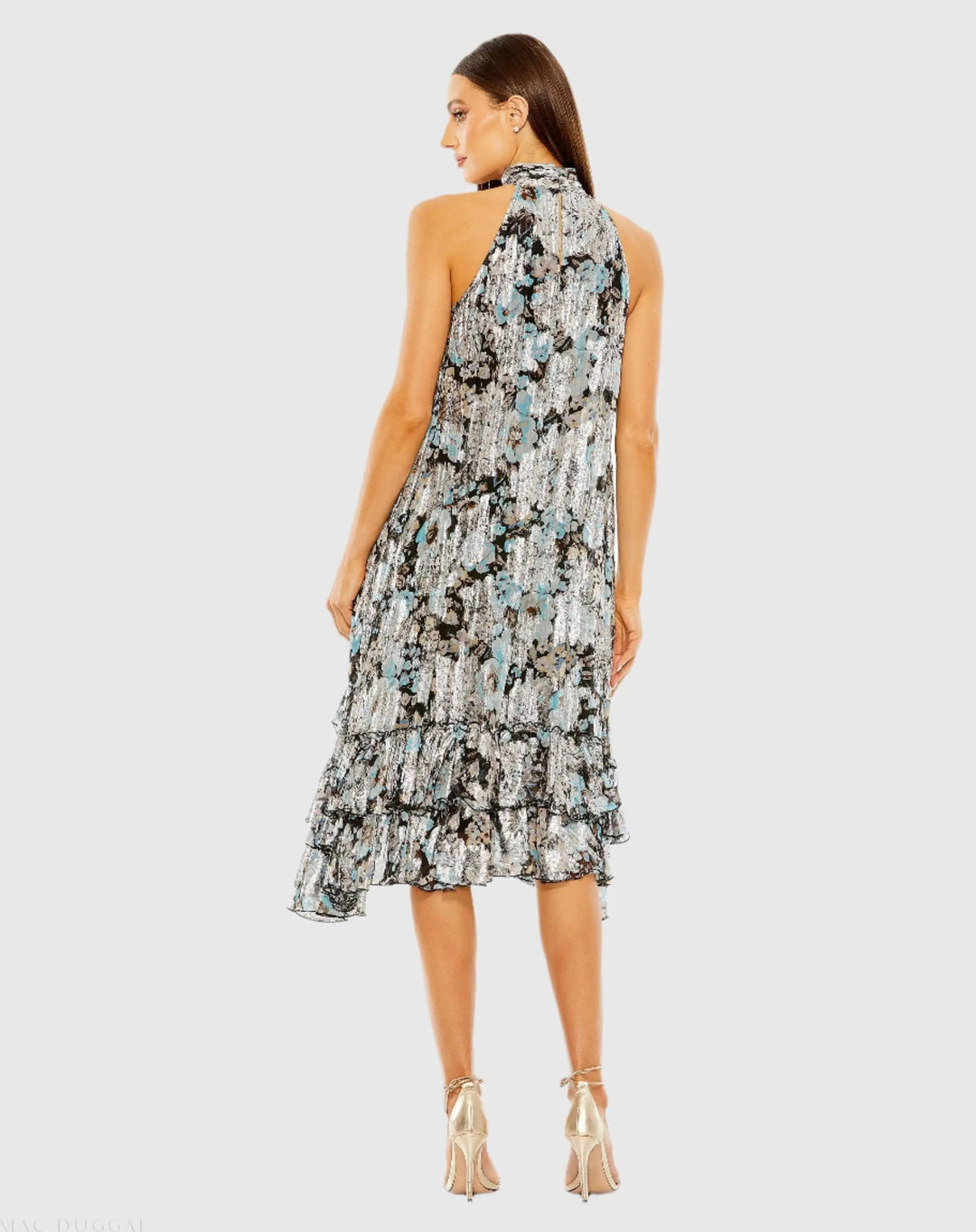 Mac Duggal 9314 Black Floral High Neck Keyhole Ruffle Mini Dress
