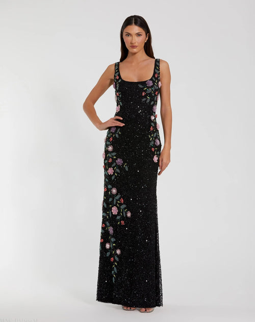 Mac Duggal 9340 Floral Beaded Scoop Neck Sleeveless Gown