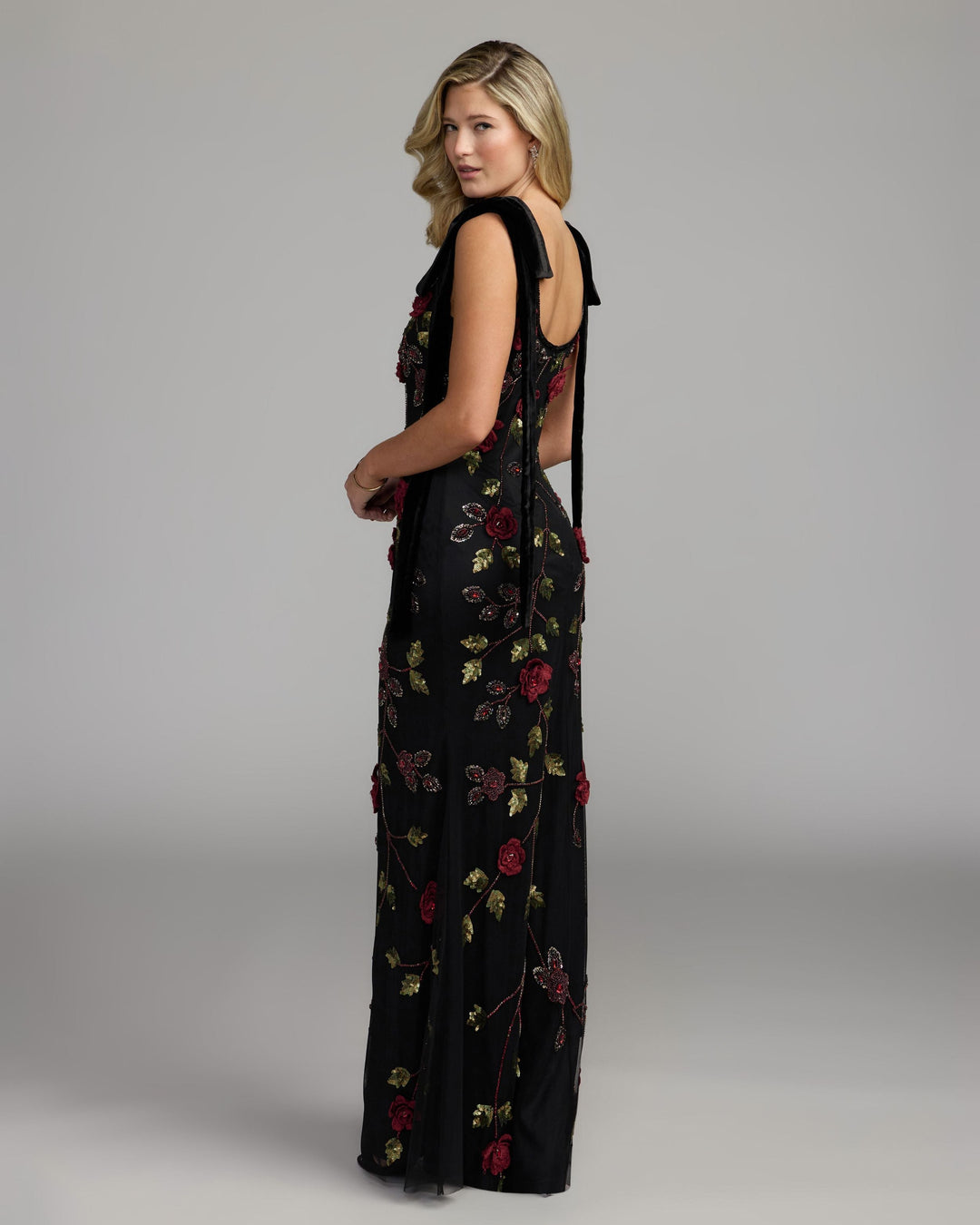 Mac Duggal 9411 3D Floral Embellished Gown With Velvet Bows