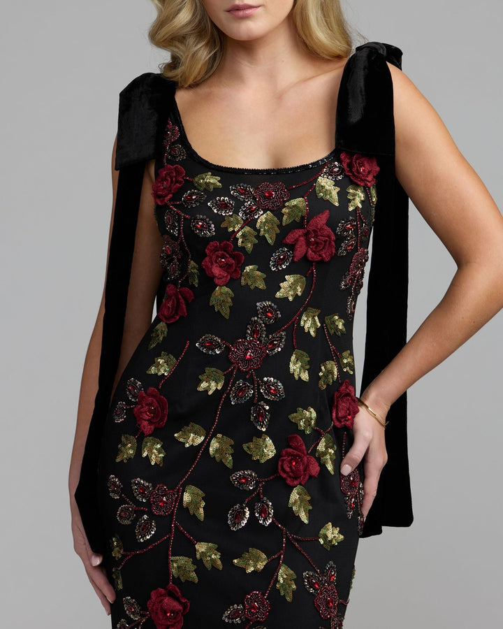 Mac Duggal 9411 3D Floral Embellished Gown With Velvet Bows