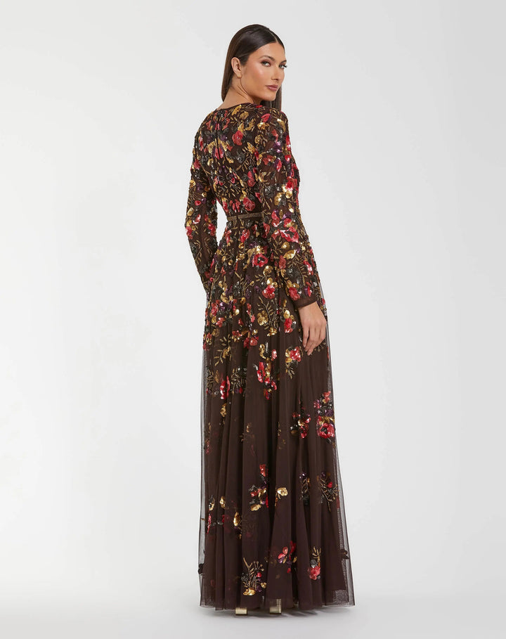 Mac Duggal 94275 Long Sleeve Floral Embellished Evening Gown