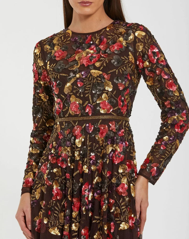 Mac Duggal 94275 Long Sleeve Floral Embellished Evening Gown