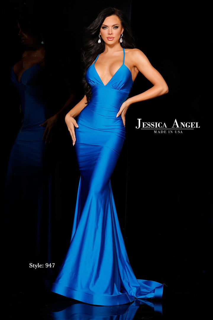 Jessica Angel 947 V-neck mermaid gown front view