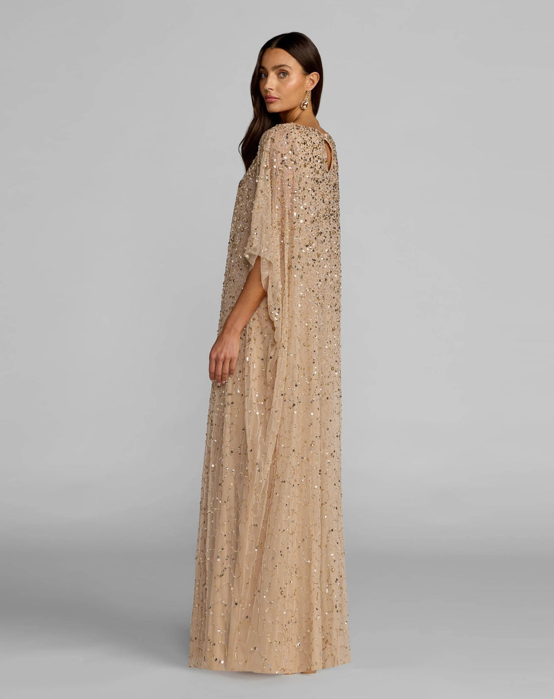 Mac Duggal 9475 Gold Sequin Embellished Kaftan Gown