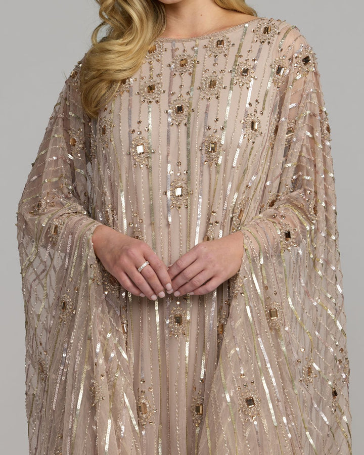 Mac Duggal 9526 Beaded Boat Neck Kaftan Gown