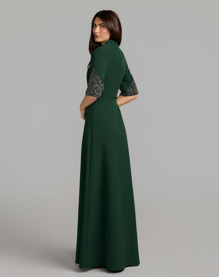 Mac Duggal 2436 Scoop Neck Beaded Cuff Crepe Gown
