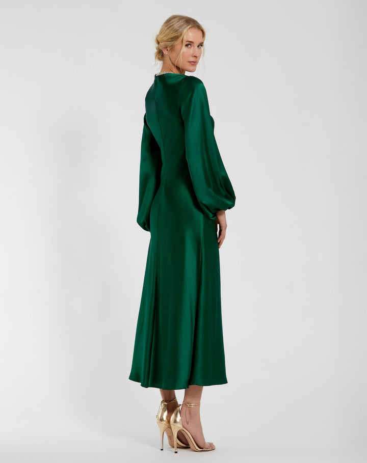 Mac Duggal 9927350P Petite High Neck Long Sleeve Crystal Detail Dress