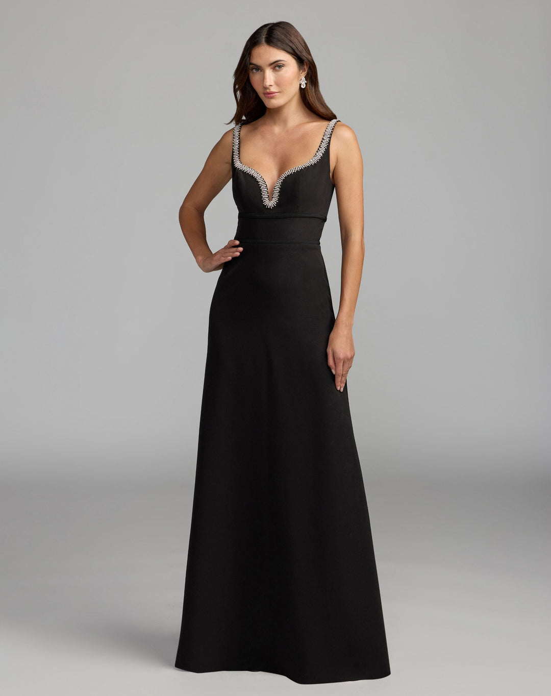 Mac Duggal 27633 Sleeveless V Neck Crepe Gown With Rhinestone Trim