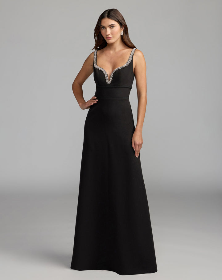 Mac Duggal 27633 Sleeveless V Neck Crepe Gown With Rhinestone Trim