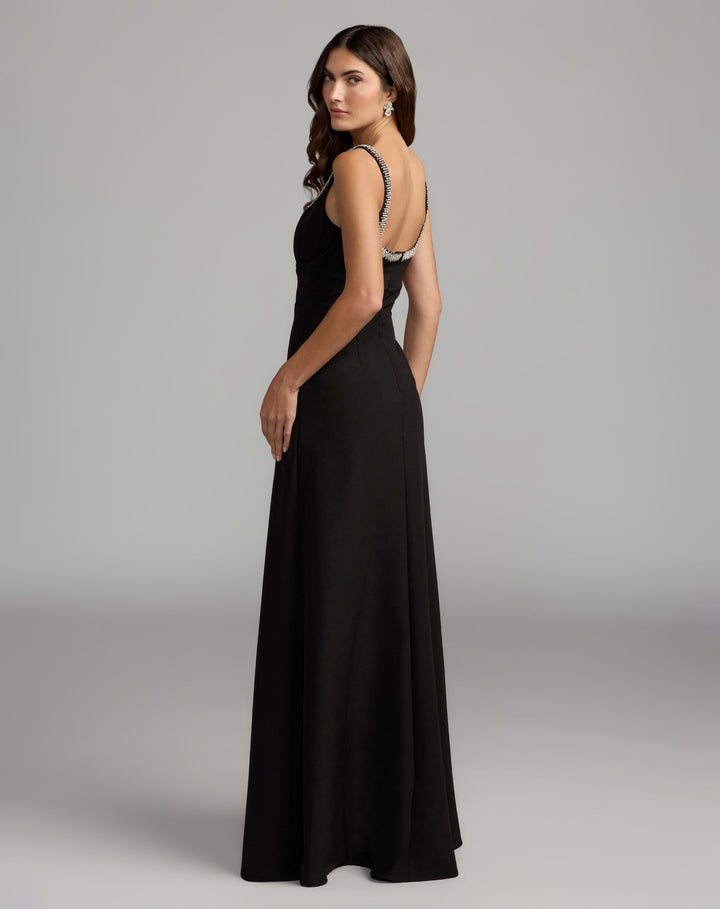 Mac Duggal 27633 Sleeveless V Neck Crepe Gown With Rhinestone Trim